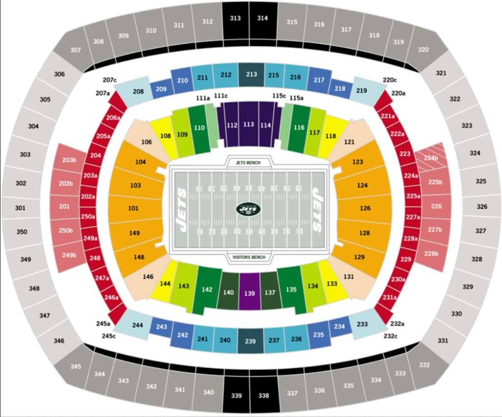 Seating Chart for MetLife Stadium for New York Jets