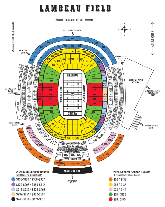 Seating Chart for Lambeau Field